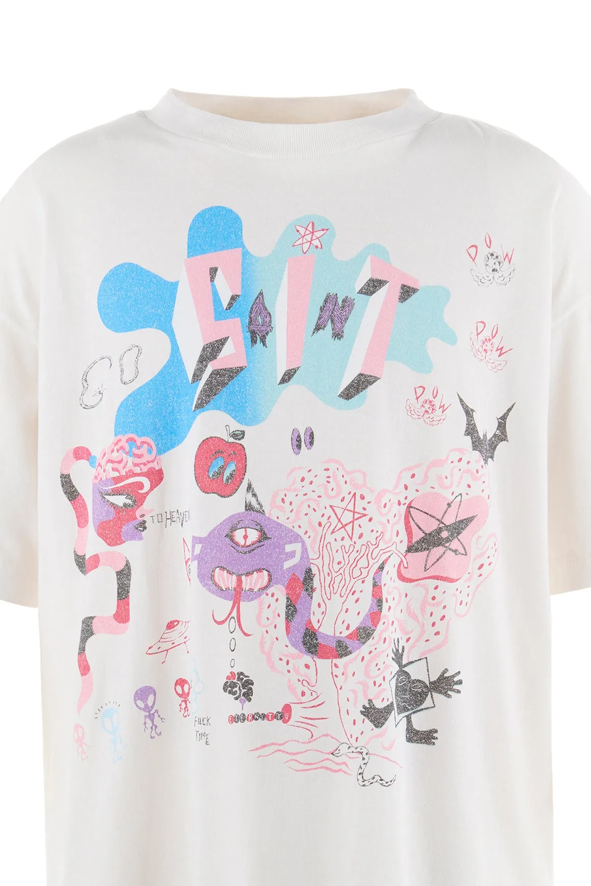 SAINT Mxxxxxx SS TEE/DAY OF THE FREAKS/WHT Monster Day/Monster Illustration Short Sleeve Off-White S-XL Same as the original version OE yarn cylinder without side seam fabric Top printing technology Zero difference restoration ZP Complete copy matching Main mark/wash mark/cherub mark complete